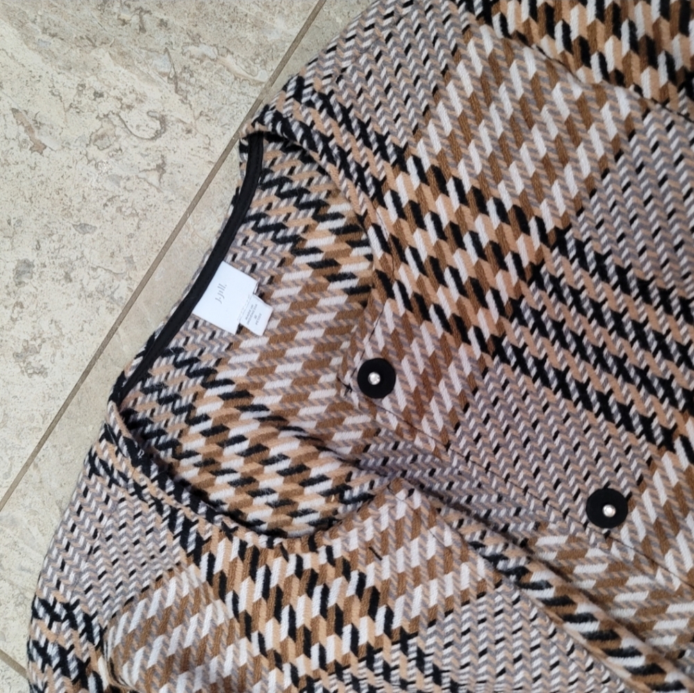 J.jill Brown Black Plaid Oversized Snap Coat Mid Length Wool Blend M Petite - Picture 3 of 4